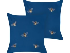Outlet Beliani Set di 2 cuscini TALINUM Velluto 45 x 45 cm Blu Trama animale Bianco Giallo Marrone Blu
