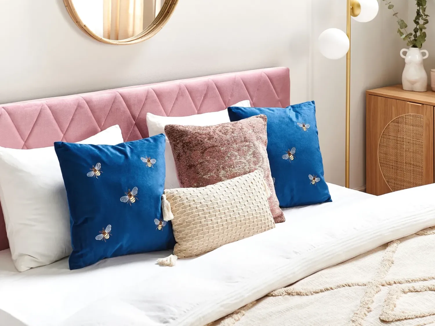 Outlet Beliani Set di 2 cuscini TALINUM Velluto 45 x 45 cm Blu Trama animale Bianco Giallo Marrone Blu