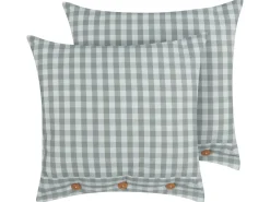 Discount Beliani Set di 2 cuscini TALYA Verde menta Trama a scacchi Bianco Marrone Verde