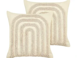 Clearance Beliani Set di 2 cuscini TATSOI Cotone 45 x 45 cm Trama geometrica Beige