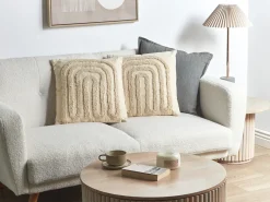 Clearance Beliani Set di 2 cuscini TATSOI Cotone 45 x 45 cm Trama geometrica Beige