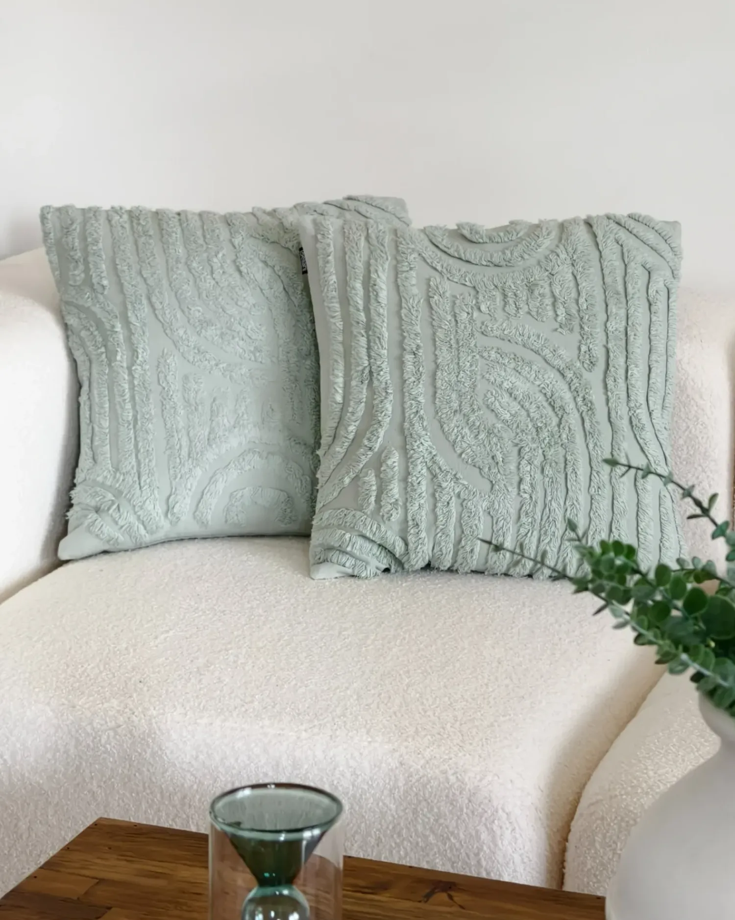 Outlet Beliani Set di 2 cuscini TELLIMA Cotone 45 x 45 cm menta Trama geometrica Verde