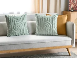 Outlet Beliani Set di 2 cuscini TELLIMA Cotone 45 x 45 cm menta Trama geometrica Verde