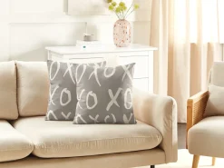 Best Beliani Set di 2 cuscini TELOPEA Cotone 45 x 45 cm Grigio Scritta Bianco Grigio