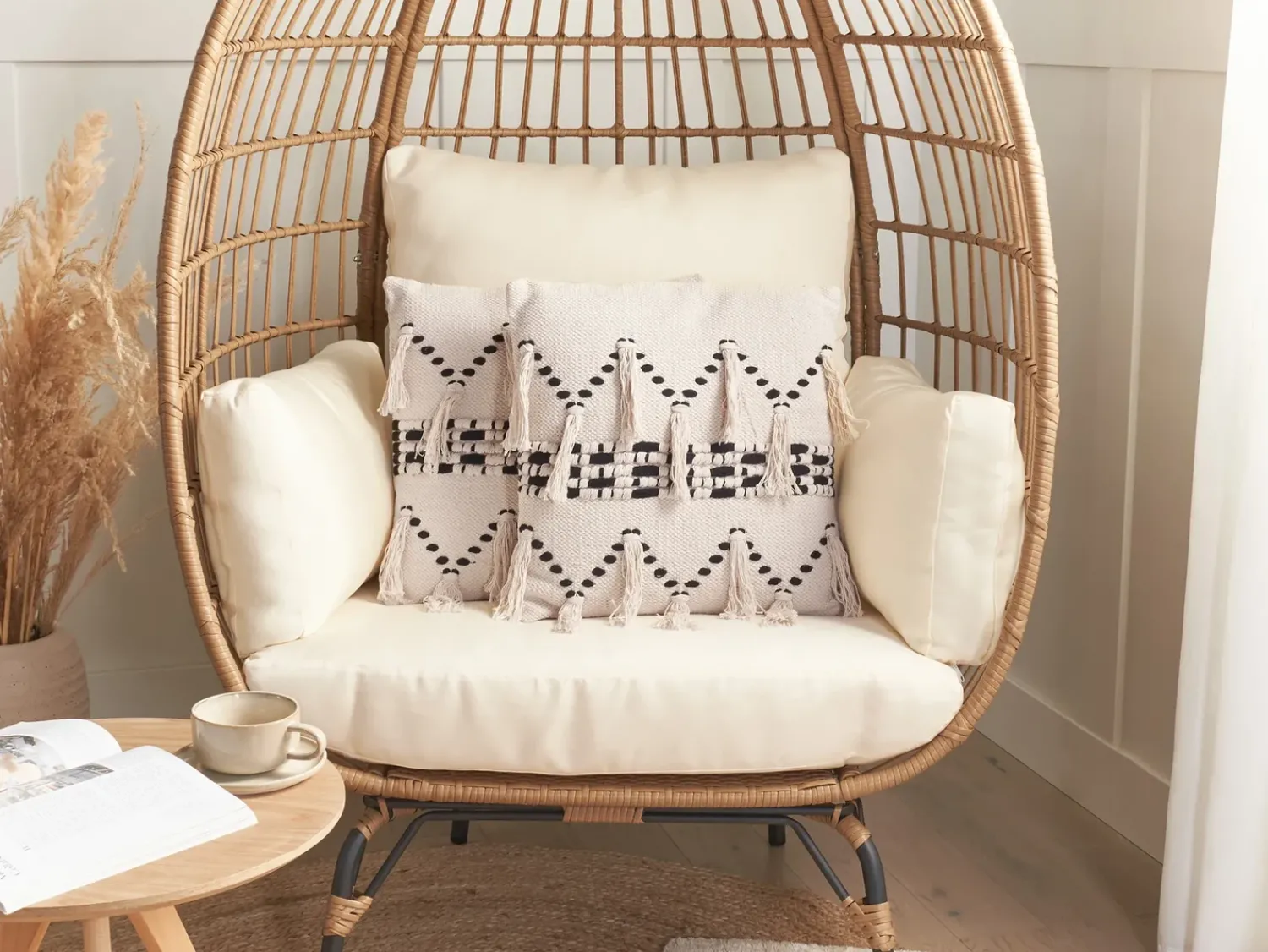 Beliani Set di 2 cuscini THONDI Cotone 45 x 45 cm Beige A strisce Beige Nero