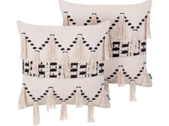 Beliani Set di 2 cuscini THONDI Cotone 45 x 45 cm Beige A strisce Beige Nero