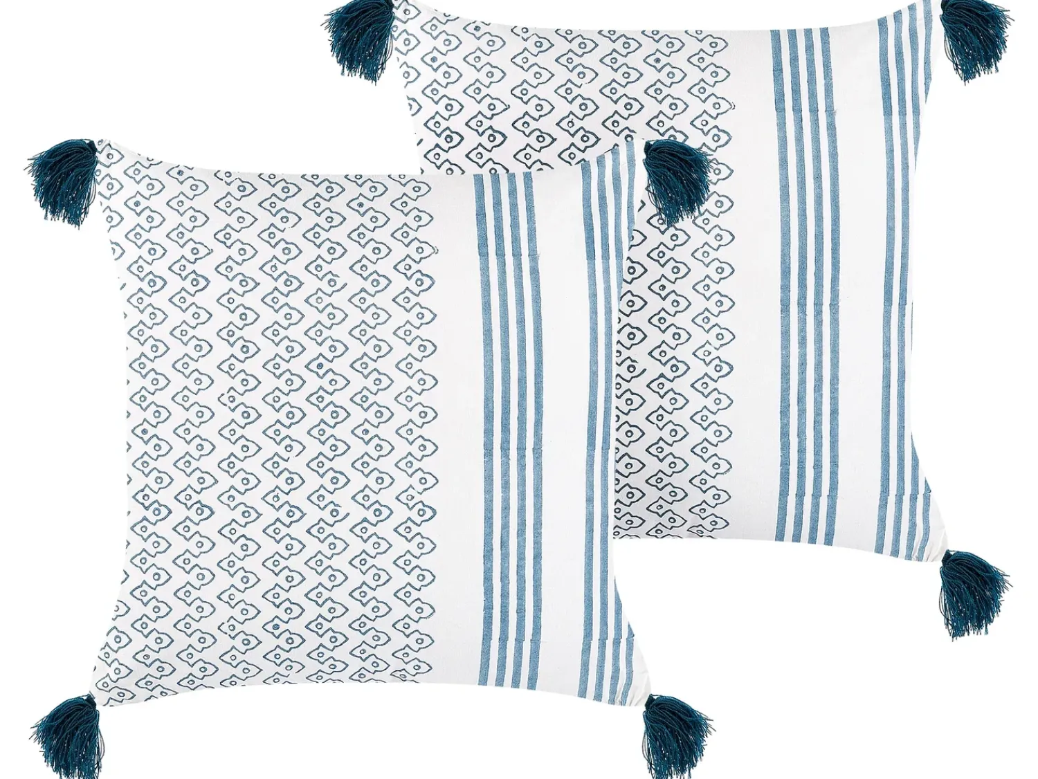 Discount Beliani Set di 2 cuscini TILIA Cotone 45 x 45 cm Blu Trama geometrica Bianco Blu
