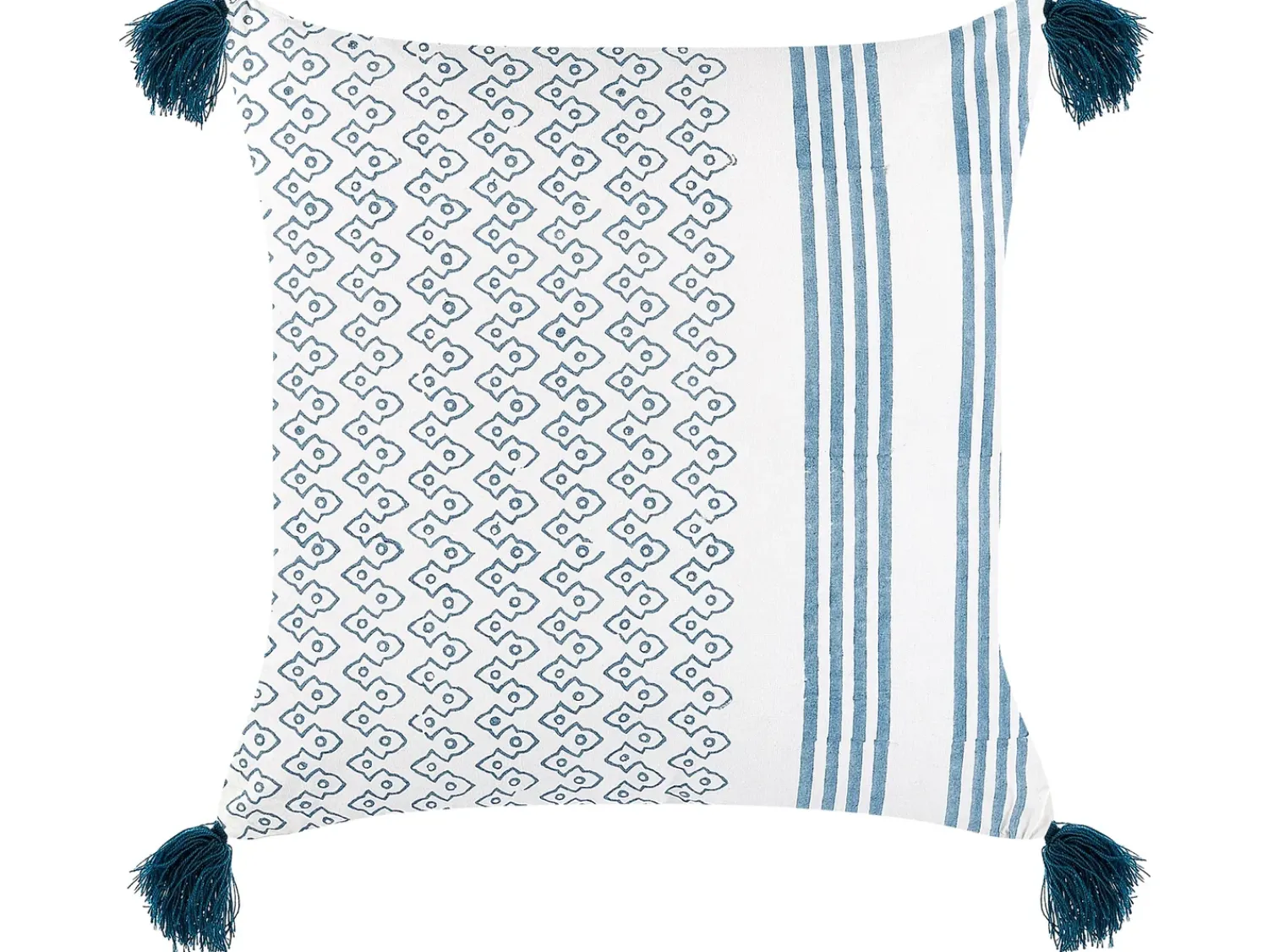 Discount Beliani Set di 2 cuscini TILIA Cotone 45 x 45 cm Blu Trama geometrica Bianco Blu