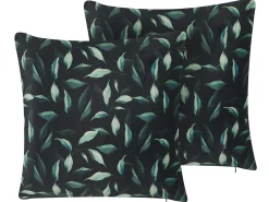 Outlet Beliani Set di 2 cuscini TOADFLAX Velluto 45 x 45 cm Trama di piante Verde Nero