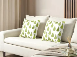 Clearance Beliani Set di 2 cuscini TRACHELIUM 45 x 45 cm Verde Trama di piante Bianco Verde
