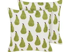 Clearance Beliani Set di 2 cuscini TRACHELIUM 45 x 45 cm Verde Trama di piante Bianco Verde