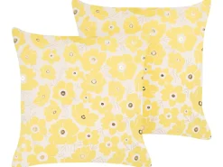 Best Beliani Set di 2 cuscini TRITELEIA Velluto 45 x 45 cm Giallo Trama floreale Beige Giallo Oro