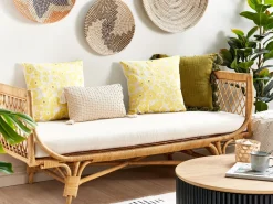 Best Beliani Set di 2 cuscini TRITELEIA Velluto 45 x 45 cm Giallo Trama floreale Beige Giallo Oro