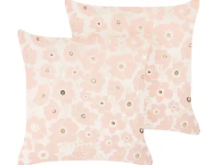 Discount Beliani Set di 2 cuscini TRITELEIA Velluto 45 x 45 cm Rosa Trama floreale Beige Rosa Oro