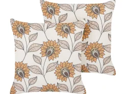 New Beliani Set di 2 cuscini TUBEROSE 45 x 45 cm Multicolore Trama floreale Arancione Beige Bianco Multicolore