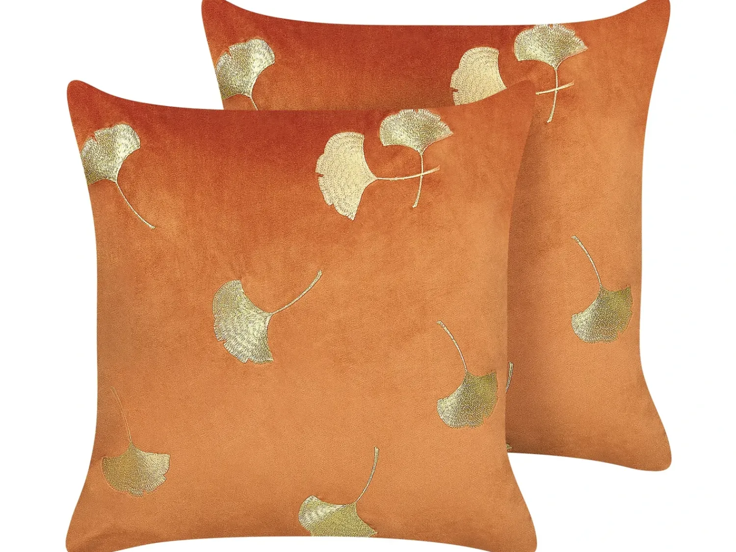 Beliani Set di 2 cuscini TULIP Velluto 45 x 45 cm Arancione Trama di piante Arancione Oro