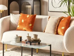 Beliani Set di 2 cuscini TULIP Velluto 45 x 45 cm Arancione Trama di piante Arancione Oro