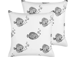 Beliani Set di 2 cuscini TWEEDIA Cotone 45 x 45 cm Bianco Bianco Nero