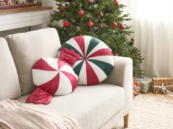 Hot Beliani Set di 2 cuscini TWIRL TREATS Velluto 55 x 55 cm 40 x 40 cm Multicolore Modello natalizio Bianco Rosso Verde