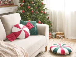 Hot Beliani Set di 2 cuscini TWIRL TREATS Velluto 55 x 55 cm 40 x 40 cm Multicolore Modello natalizio Bianco Rosso Verde