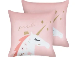 Best Beliani Set di 2 cuscini UNIOLA Velluto 45 x 45 cm Rosa Bianco Oro Rosa