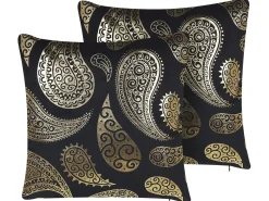 Clearance Beliani Set di 2 cuscini URSINIA Velluto 45 x 45 cm Oro Trama orientale Oro Nero