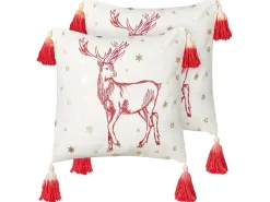 Best Beliani Set di 2 cuscini VALLOTA Cotone 45 x 45 cm Bianco Modello natalizio Bianco Oro Rosso