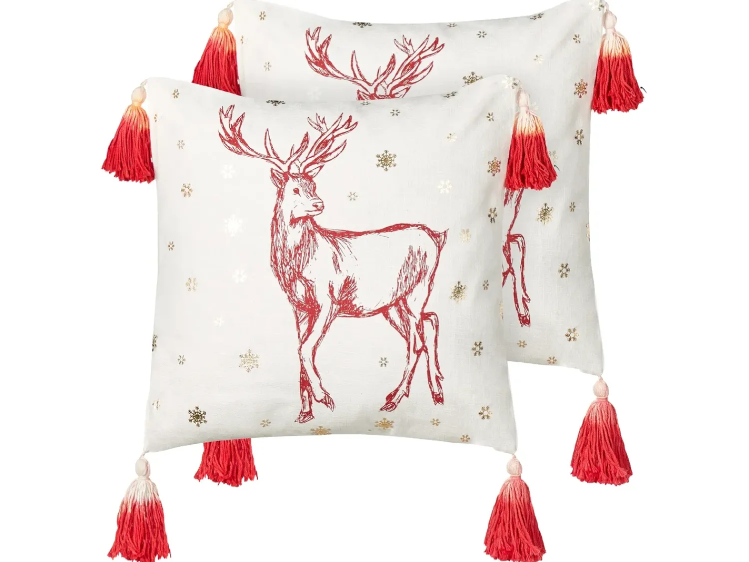 Best Beliani Set di 2 cuscini VALLOTA Cotone 45 x 45 cm Bianco Modello natalizio Bianco Oro Rosso