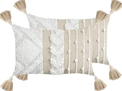 Hot Beliani Set di 2 cuscini VALVARIA Cotone 30 x 50 cm sporco Trama Chevron Bianco