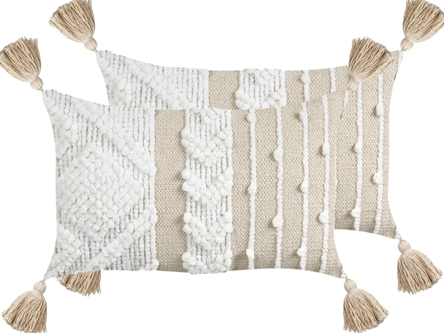 Hot Beliani Set di 2 cuscini VALVARIA Cotone 30 x 50 cm sporco Trama Chevron Bianco