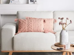 Outlet Beliani Set di 2 cuscini VALVARIA Cotone 30 x 50 cm pesca Trama Chevron Rosa