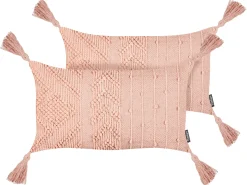 Outlet Beliani Set di 2 cuscini VALVARIA Cotone 30 x 50 cm pesca Trama Chevron Rosa