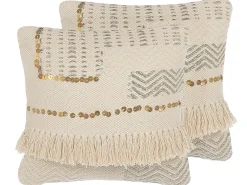 Discount Beliani Set di 2 cuscini VAYALI Cotone 45 x 45 cm A strisce Beige
