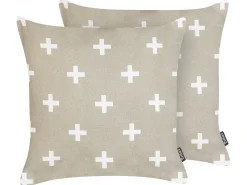 Best Beliani Set di 2 cuscini VELLEIA Cotone 45 x 45 cm Tortora Trama geometrica Bianco Beige