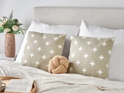 Best Beliani Set di 2 cuscini VELLEIA Cotone 45 x 45 cm Tortora Trama geometrica Bianco Beige