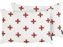 Clearance Beliani Set di 2 cuscini VELLEIA Cotone 50 x 35 cm Bianco Trama geometrica Bianco Rosso