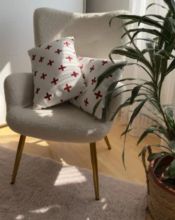 Clearance Beliani Set di 2 cuscini VELLEIA Cotone 50 x 35 cm Bianco Trama geometrica Bianco Rosso