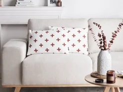 Clearance Beliani Set di 2 cuscini VELLEIA Cotone 50 x 35 cm Bianco Trama geometrica Bianco Rosso