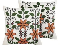 New Beliani Set di 2 cuscini VELLORE Cotone 50 x 50 cm Multicolore Trama floreale Arancione Bianco Nero Verde Multicolore