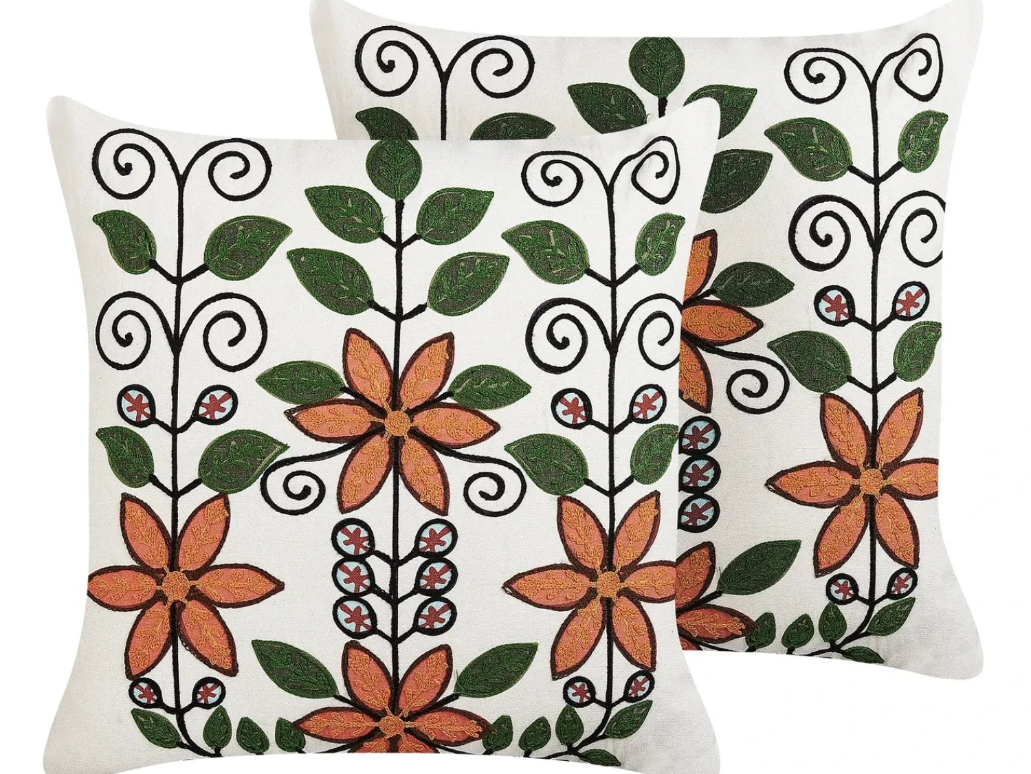 New Beliani Set di 2 cuscini VELLORE Cotone 50 x 50 cm Multicolore Trama floreale Arancione Bianco Nero Verde Multicolore