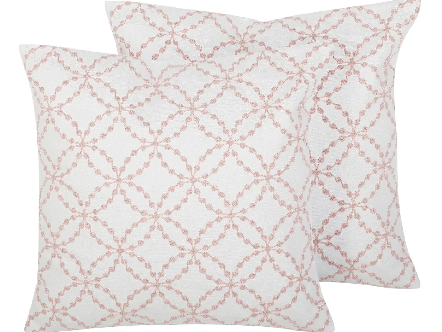 Discount Beliani Set di 2 cuscini VERBENA Cotone 45 x 45 cm Rosa Trama geometrica Bianco Rosa