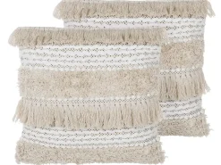 Beliani Set di 2 cuscini VILLUR Cotone 45 x 45 cm A strisce Beige
