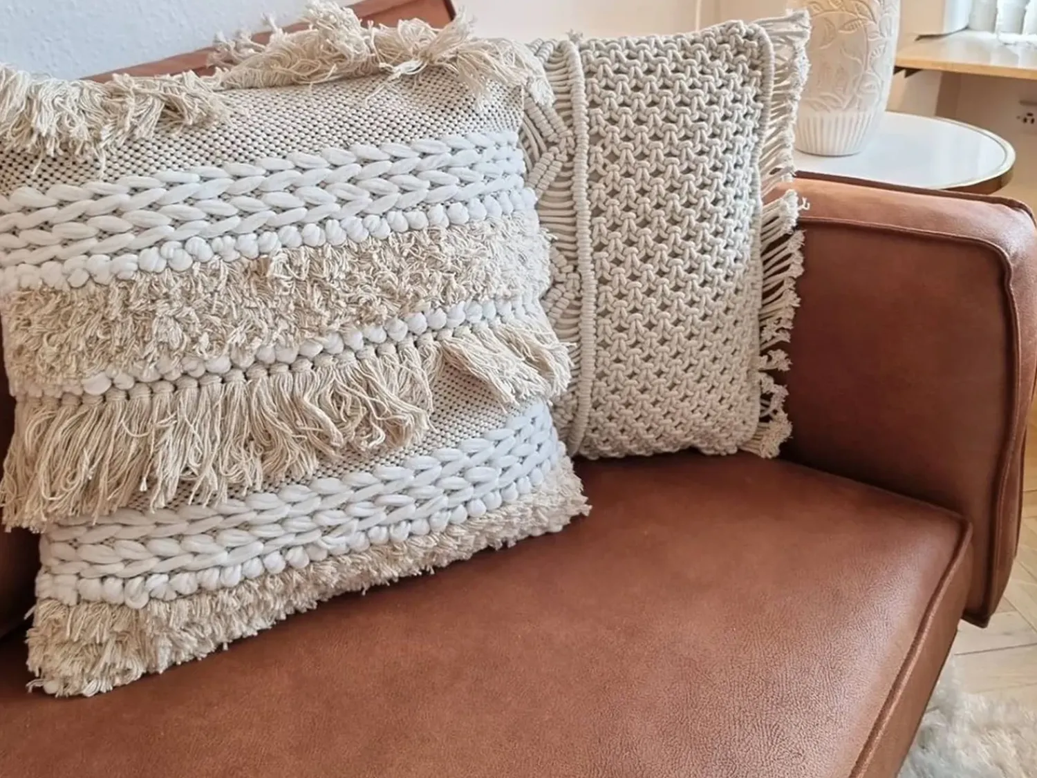Beliani Set di 2 cuscini VILLUR Cotone 45 x 45 cm A strisce Beige