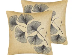 Clearance Beliani Set di 2 cuscini WAKAD 45 x 45 cm Beige Trama di piante Beige Nero