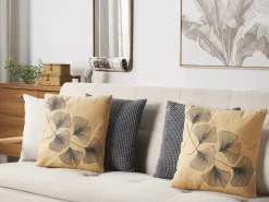 Clearance Beliani Set di 2 cuscini WAKAD 45 x 45 cm Beige Trama di piante Beige Nero