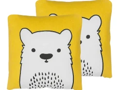 New Beliani Set di 2 cuscini WARANASI Cotone 45 x 45 cm Giallo Bianco Giallo Nero