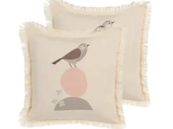 New Beliani Set di 2 cuscini WATTLE 60 x 60 cm Beige chiaro Trama animale Beige Grigio Rosa