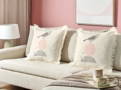 New Beliani Set di 2 cuscini WATTLE 60 x 60 cm Beige chiaro Trama animale Beige Grigio Rosa
