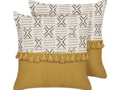 Clearance Beliani Set di 2 cuscini WOODI Cotone 45 x 45 cm Giallo Bianco Trama geometrica Bianco Bianco Nero