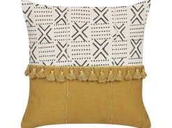 Clearance Beliani Set di 2 cuscini WOODI Cotone 45 x 45 cm Giallo Bianco Trama geometrica Bianco Bianco Nero